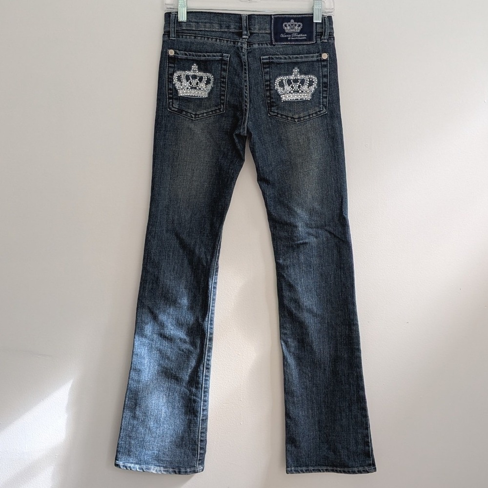 Vtg Y2K Victoria Beckham Rock & Republic Sz 28 Crown Rhinestone Bootcut Jeans